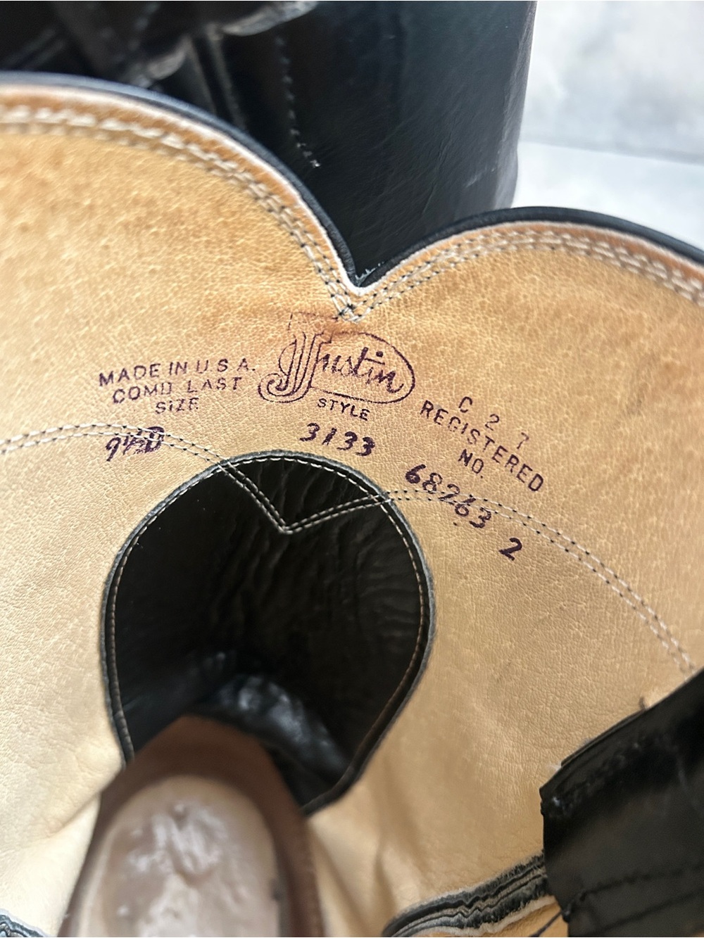 JUSTIN Roper black boots western leather cowboy 9.5 D - Picture 8 of 10